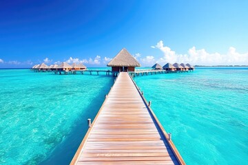 Obraz premium Tranquil Tropical Paradise A Luxurious Overwater Bungalow Escape on a Sunny Day