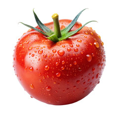 Juicy Red Tomato with Fresh Water Droplets Isolated on White Background  
