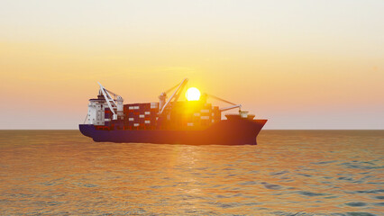 Obraz premium UHD. Cargo container ship. Freight container on cargo vessel. Customs clearance. Container ship. Shipping logistics. Commercial shipping. Cargo business. Cargo ship in sea. 