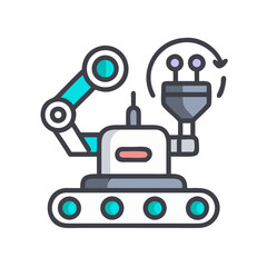 Obraz premium Robot with robotic arm connecting wires, future technology, industrial automation icon