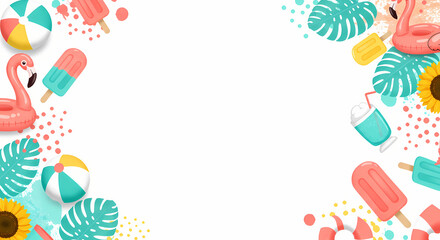 Vibrant Summer Background with Flamingos and Tropical Elements