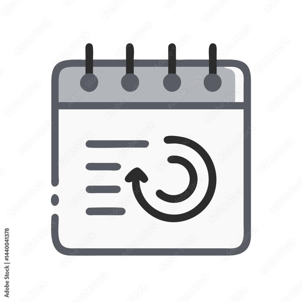 Poster calendar with refresh arrow icon: scheduling, time management and recurring events