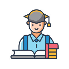 Graduate student with graduation cap reading an open book illustration