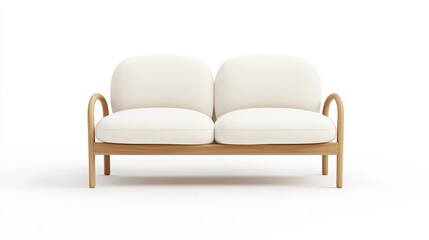 Minimalist Scandinavian-Style Furniture Set Featuring Comfortable Two-Seater Sofa with Light Wooden Frame and White Cushions