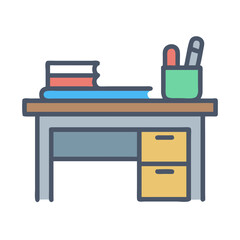 Colorful Desk with Books and Pens: A Cartoon Illustration