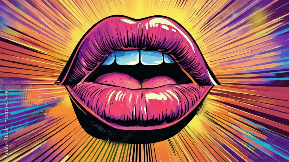 Aufkleber glossy woman's open mouth showing tongue and teeth with colorful radial background representing a ch