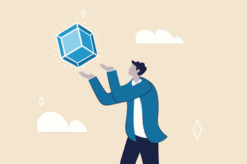 Scalable business model, flexibility to adapt or expand business growth with cost efficiency concept, businessman expand or scale down cube box metaphor of scalability.