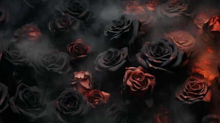 Smoldering blackened roses coiling from the bottom