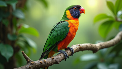 Vibrant Tropical Bird Perched on Tree Branch in Natural Habitat