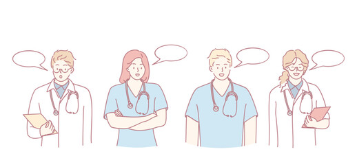 An illustration shows healthcare workers collaborating and sharing valuable ideas in a clinical setting