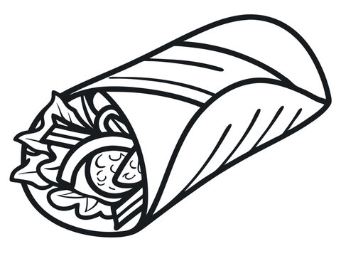 recommend clip art: Black and White Burrito Illustration: Simple Outline Vector Design