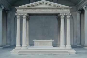 Ancient Greek Temple Columns Winter Scene Snow Covered Altar Architectural Background