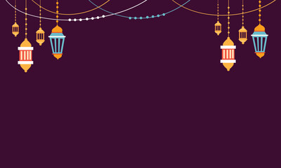  Ramadan Poster With Yellow Mosque And Lanterns