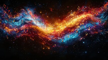 Naklejka premium Cosmic Symphony: A Celestial Dance of Music and Stars