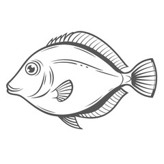 Elegant Naso Tang Fish Line Art Illustration
