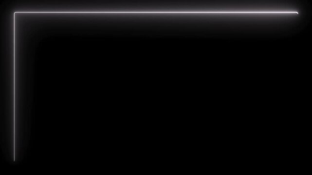Glowing white rectangle frame animates sequentially tracing its border on black background. Abstract, geometric animation for tech, titles, or overlays
