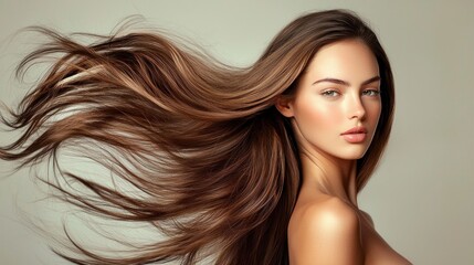 Fototapeta premium Woman with silky long hair, enjoying the breeze.