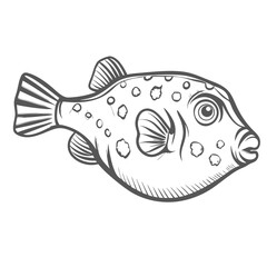 Boxfish Illustration, Ostracion Cubicus Drawing, Cute Tropical Fish