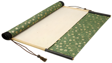 Partially Unrolled Green and Gold Floral Scroll