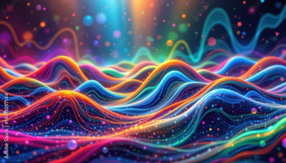 Poster dynamic sound waves waves of sound represented visually with vibrant colors and flowing patterns in 