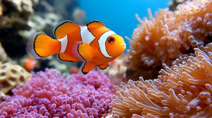 Vibrant Clownfish Swimming Near Coral Reefs