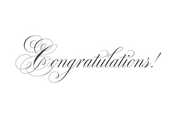 筆記体で書いた、Congratulations!（おめでとうございます！）の文字の、おしゃれなロゴマーク
