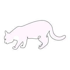 Cute Cat Continuous One Line Drawing Style. Creative Outline Cat Icon Set. Cat Minimalist Contour Art with a Splash of Color isolated on white background