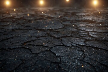 Obraz premium Dark Cracked Ground with Glowing Lights and Sparkles 