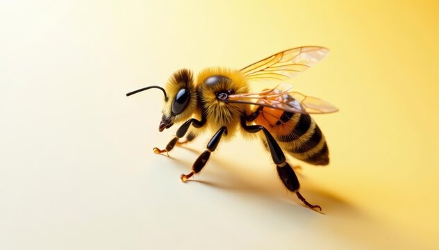 Close-up of a golden honeybee on a white background, isolated, nature, honey - Powered by Adobe