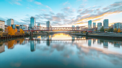 Fototapeta premium Bridge Over River Cityscape
