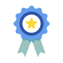 Blue Award Rosette with Star, Ribbon - Quality Achievement Icon