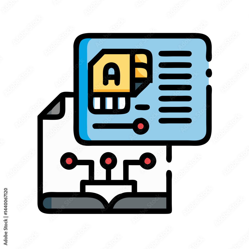 Poster artificial intelligence schema and technology connection icon for global data processing