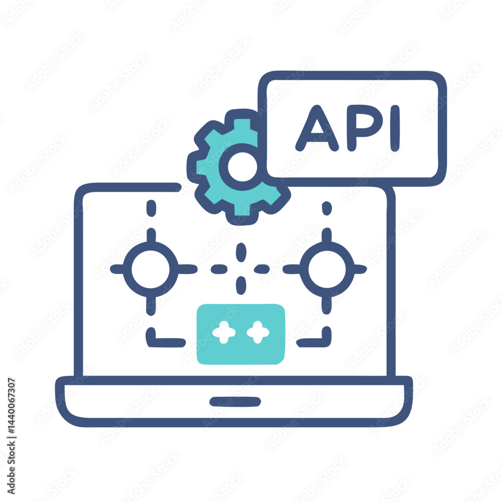 Poster api integration and game development conceptual icon on a laptop interface