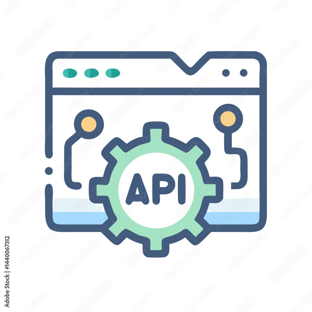 Poster api integration and development icon: web application and gear symbol