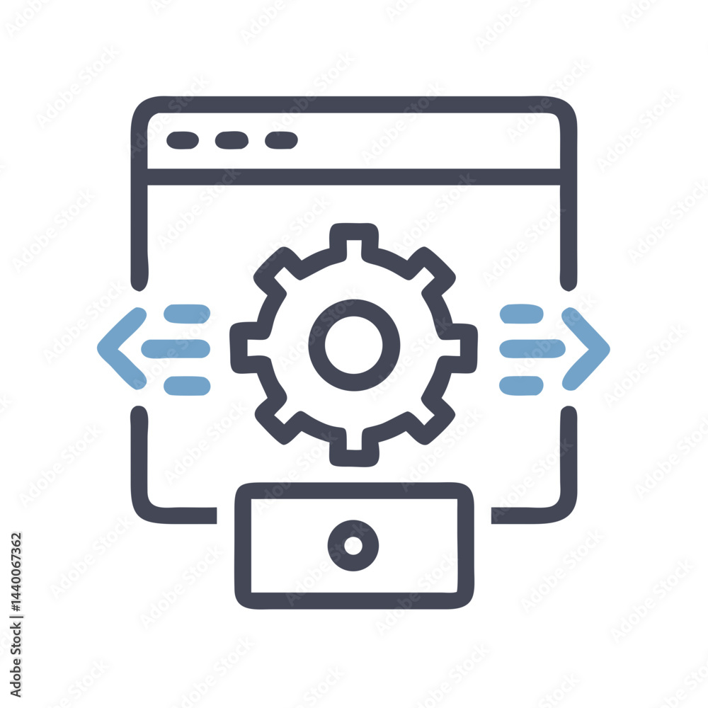 Poster web development process icon: coding, settings, and development platform concept