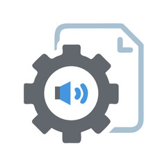 Audio Settings Configuration Icon: Gear, File, and Sound Symbol