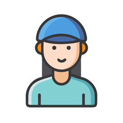 Vector Illustration of a Smiling Woman Wearing a Blue Cap Isolated on Black