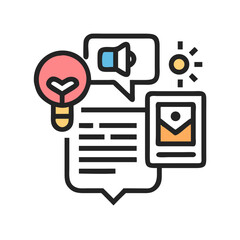 Creative Content Idea with Lightbulb, Advertising, and Message Icon on Black Background