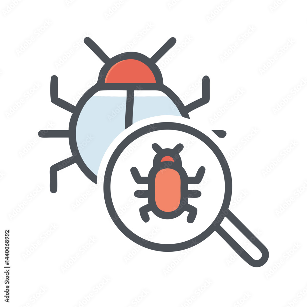 Poster software bug detection with magnifying glass icon on black background