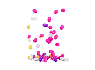 Bright and colorful candy sprinkles scattered and floating in mid-air, 3d illustration
