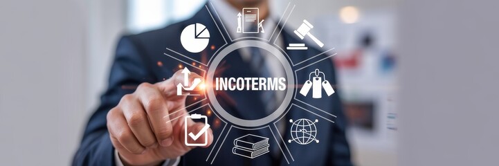 Businessperson interacting with incoterms graphic display