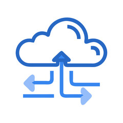 Blue Cloud Data Transfer Icon on Black Background for Cloud Computing