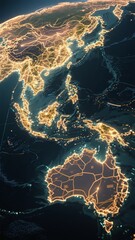Obraz premium Satellite View of Asia and Australia at Night