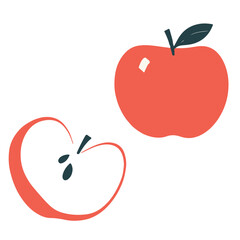 Obraz premium A simple flat illustration of an apple cut in half