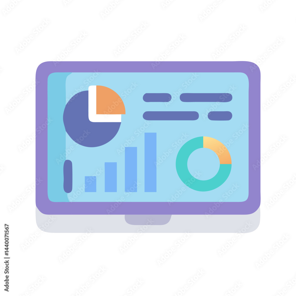 Poster laptop displaying charts and data for business analytics and statistics