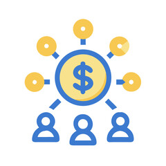 Financial Distribution System Icon, Dollar Symbol for Income and Wealth Sharing