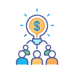 Crowdfunding, Idea Generation, and Financial Teamwork Icon on Black Background