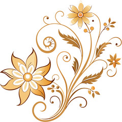 Elegant floral vector design with golden flowers and decorative swirls on a white background, copy space  