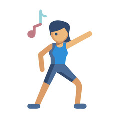 Woman Dancing with Music Note on Black Background