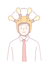 An engaging illustration of a man with a light bulb helmet, symbolizing innovative ideas and creativity